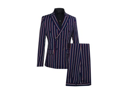 Stamzod Mens Suits Classic Stripe 3 Piece Slim Fit Double Breasted Blazer Tuxedo Suit Set for Men Casual Wedding Business on Sale