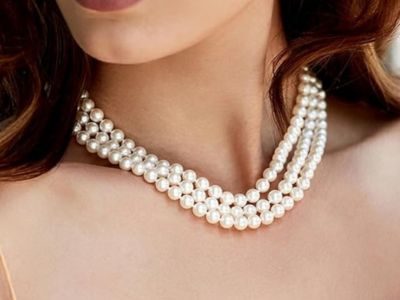The Pearl Source AAAA Quality Triple Strand White Freshwater Cultured Pearl Necklace