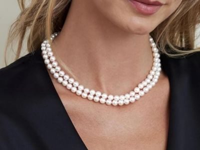 The Pearl Source Double Strand White Freshwater Cultured Pearl Necklace for Women