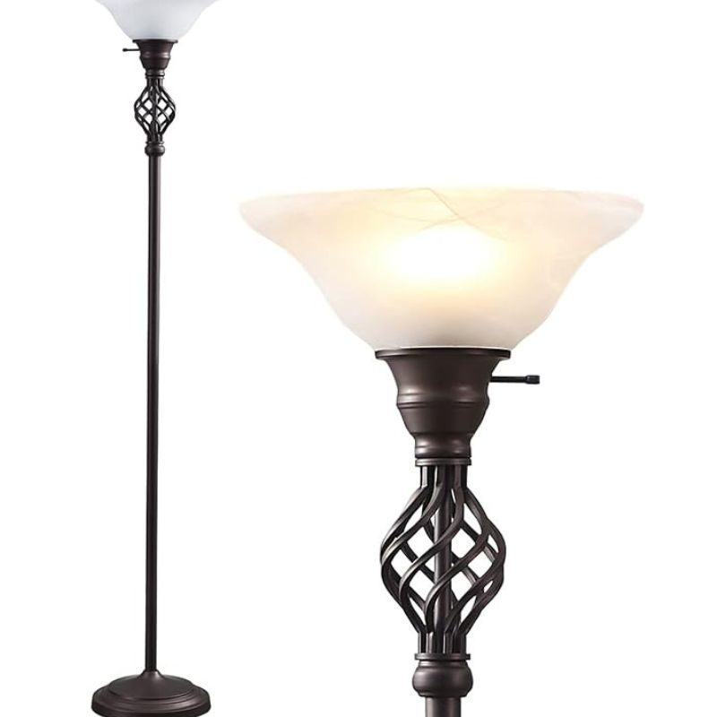 Torchiere Floor Lamp for Living Room, LED Standing Reading Light for Bedroom with Glass Shade for Living Room Corner Bedroom Home Office,Bulbs Included (Red Brown,Glass 1 Head)