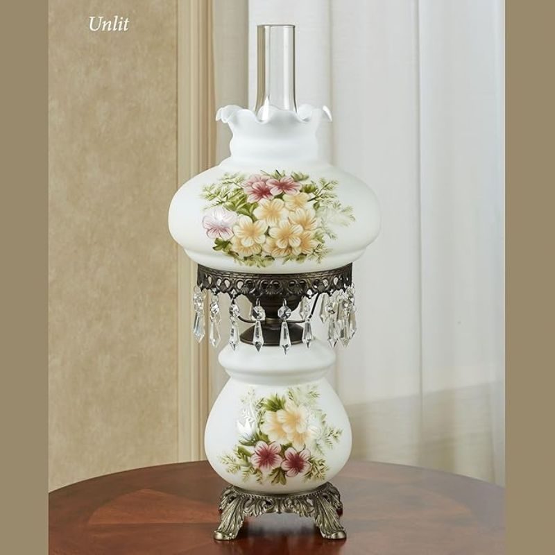 Touch of Class Abigail Hurricane Style Parlor Table Lamp - Antique Victorian Aesthetic - Painted by Hand - Floral Designs - Vintage Lighting for Bedroom, Living Room, Office Desk, Hotel and Bedside