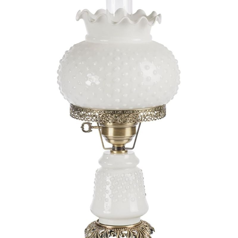Touch of Class Mindy Hobnail Glass Table Lamp - White Shade - Handcrafted Globe - Blown by Hand - Hurricane Chimney Style - Victorian Lamps for Desk, Bedroom, Living Room
