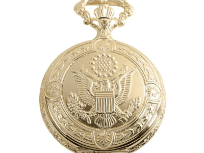 Daniel Steiger American Eagle Luxury Vintage Hunter Pocket Watch with Chain - 18k Gold Plating