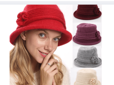 Women Winter Knit 1920s Vintage Bucket Bowler Hat Round Brim Warm Hat