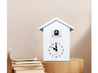 Walplus 9.9" x 7.9" White Minimalist White Window Quartz Table Cuckoo Clock with 4 Changeable Birds