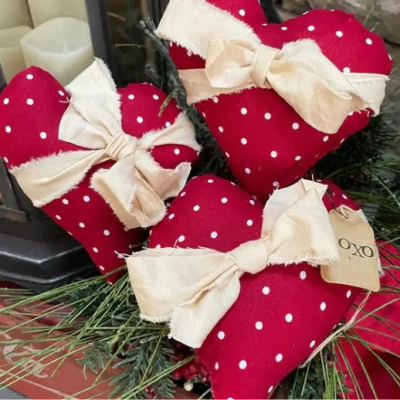 Handmade Polka Dot Fabric Heart Bowl Fillers Set of 3