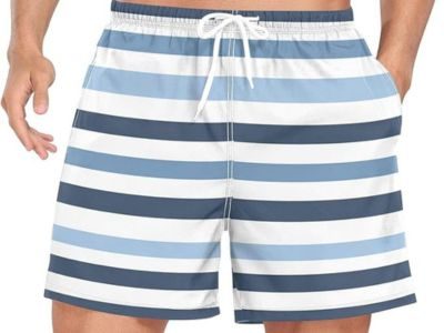Vintage Blue White Striped Men's Swim Trunks Quick Dry