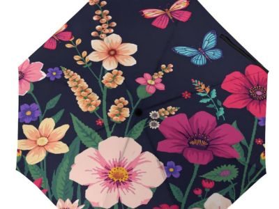 Vintage Flowers Umbrella with UV Protection, Casual, Lightweight, Portable, 8-Ribs, Durable Umbrella