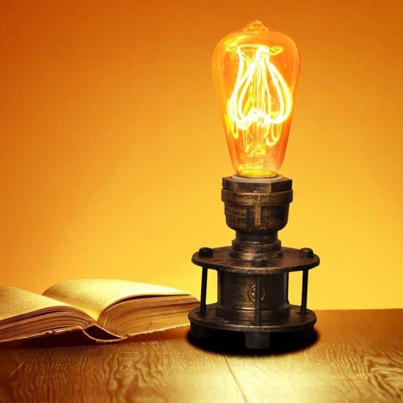Vintage Industrial Table Lamp Base for E26 Edison Bulb, Steampunk Antique Accent Lights, Retro Desk lamp Decoration Bedside for Living Room Bedroom Coffee House Bar (Brass)