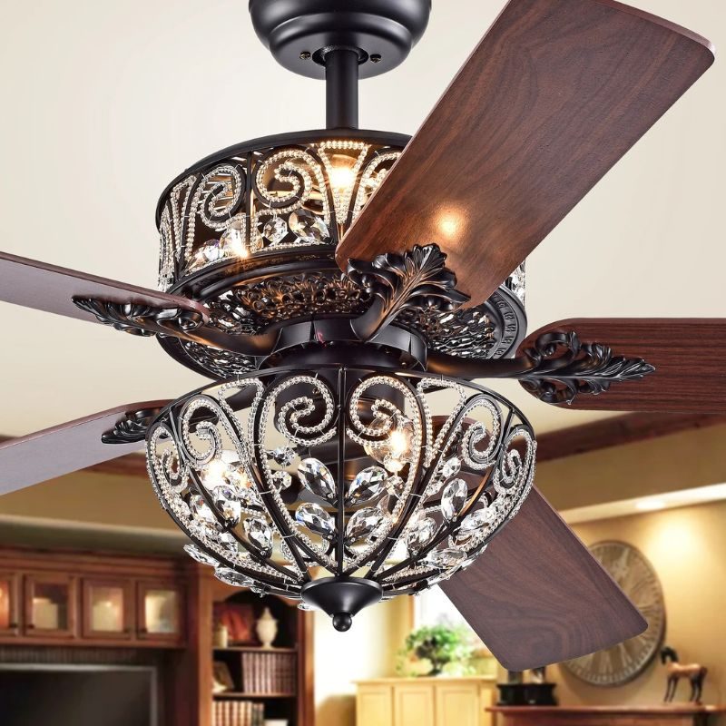 Warehouse of Tiffany Tisaphon Dual Lamp Crystal Embellished 52-inch Fan Chandelier