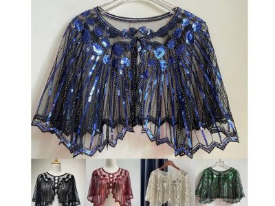 Women's Vintage Boutique Beaded Sequin 1920s Retro Shawl Flapper Decoration Evening Party Cape Apparel