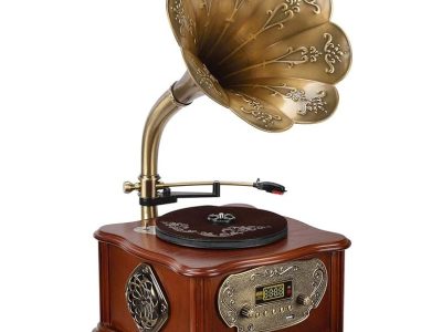 Wooden Gramophone Vinyl Record Player Speakers System Control 3345 RPM FM AUX USB Ouput Bluetooth 4.2