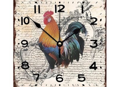 Wooden Wall Clock Rusty Farmhouse Rooster and Chicken Battery Operated Square Wall Clock