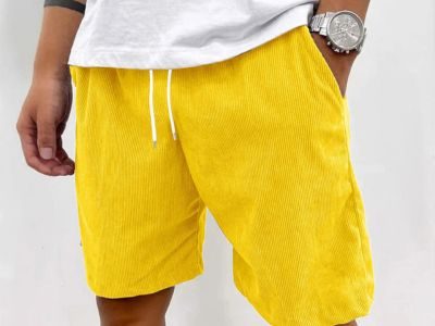 Zimjoy Corduroy Shorts for Men Casual Loose Fit Mokaloha Shorts Drawstring Elastic Waist Beach Shorts Vintage Lightweight Workout Shorts with Pockets, Yellow