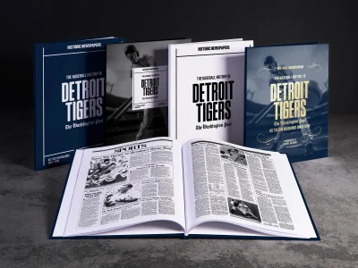 Detroit Tigers baseball history newspaper book with historic newspaper pages