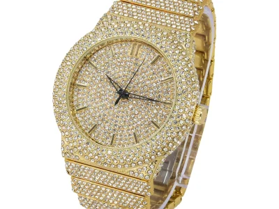 Men's Fully Iced Out Diamond Watch with Adjustable Sizing, Bling Dial, Luxury Timepiece - 14k Gold Finish