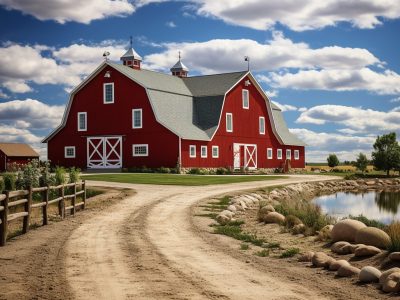 Farmhouse With Barn And Driveway