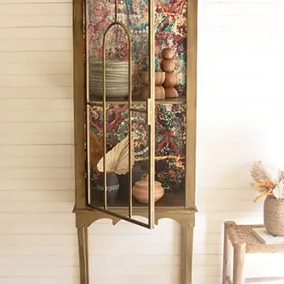 Glass Display Cabinet With Multicolor Print Back