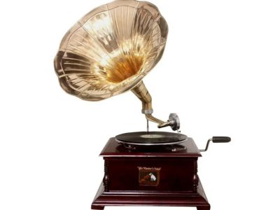 Vintage Wind-Up Replica Gramophone Player w/ Phonograph & Brass Horn,78 RPM