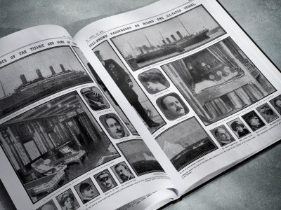 The Story of the Titanic newspaper book showing historic reports and photographs